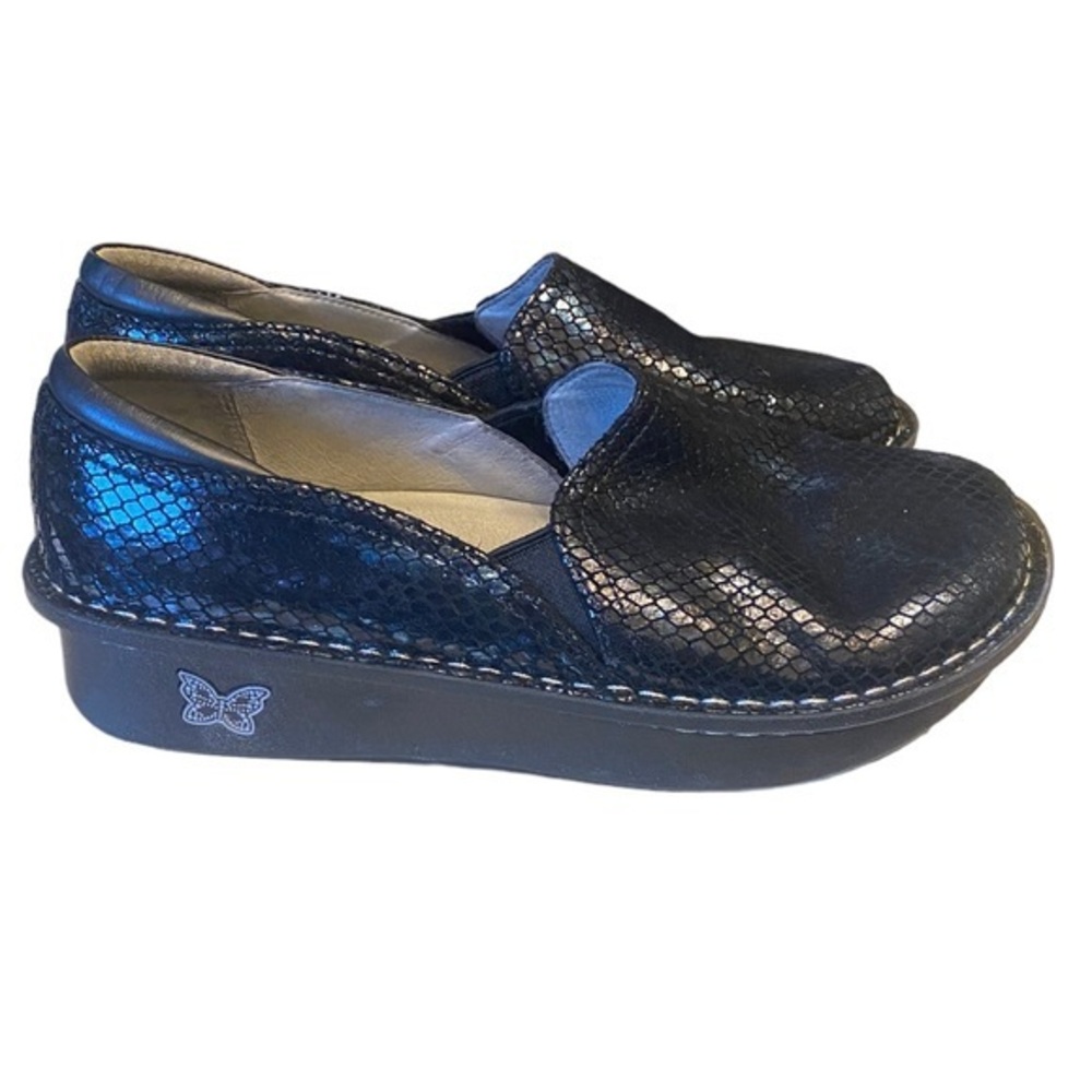 ALEGRIA women’s black holographic scale mule/ clogs work shoes size 37 or US 7